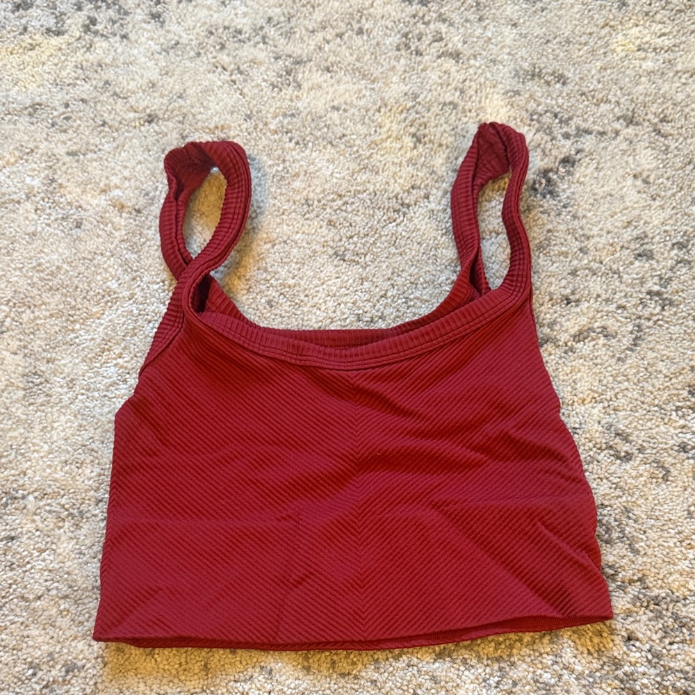 Red Ribbed Crop Top - Picture 2 of 2
